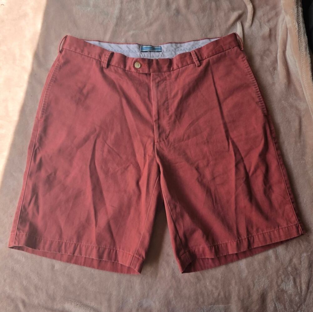 Peter Millar Men 36 Salmon Red Flat Front Shorts Twill Cotton Lightweight golf